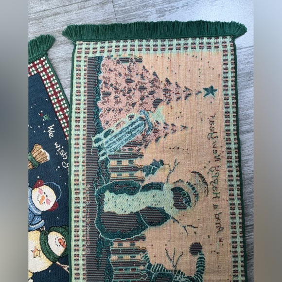 Sandi Gore Evens Tapestry Table Runner 72”x13” Snowmen Merry Christmas Rabbits - Picture 14 of 16